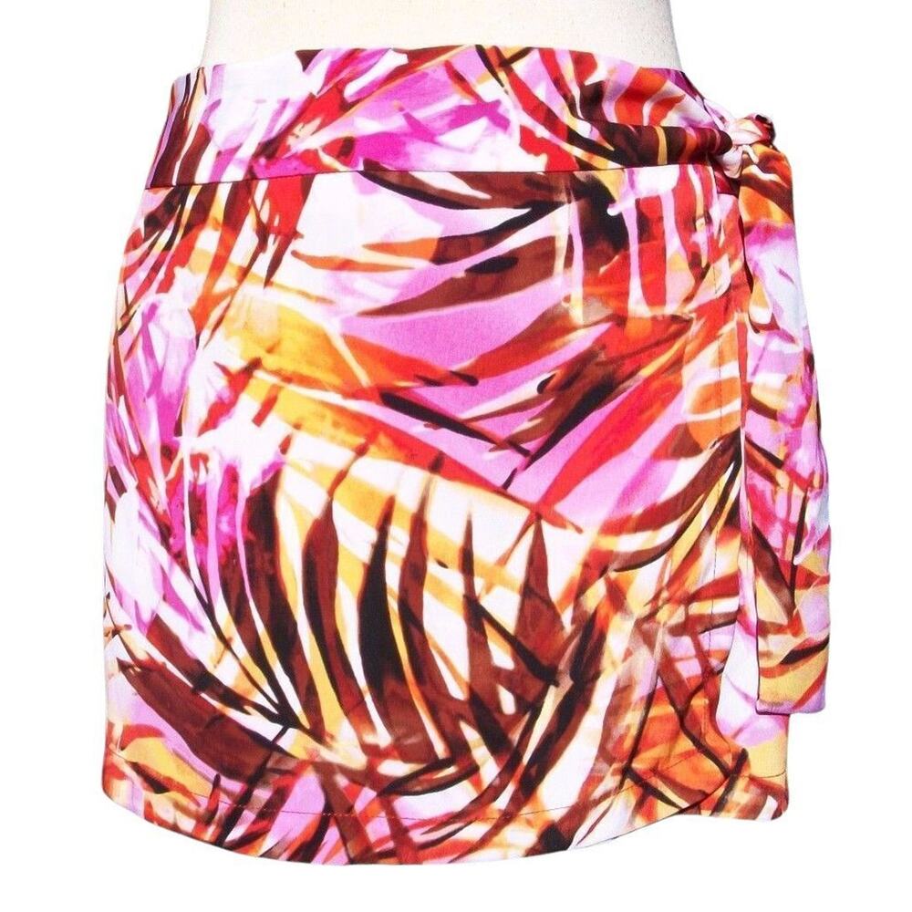 Cache Multi Color Short Skort Wrap Skirt Self Belt Tropical Palm Stretch $88 NWT